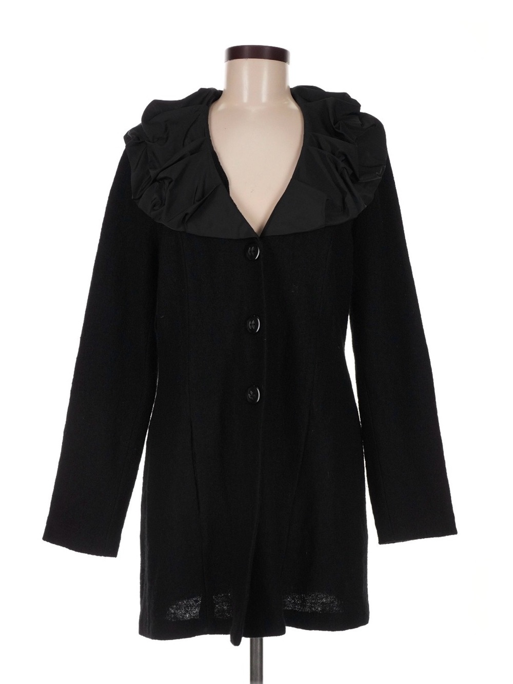 CAbi Black Ruffle Collar Pea Coat - Size M